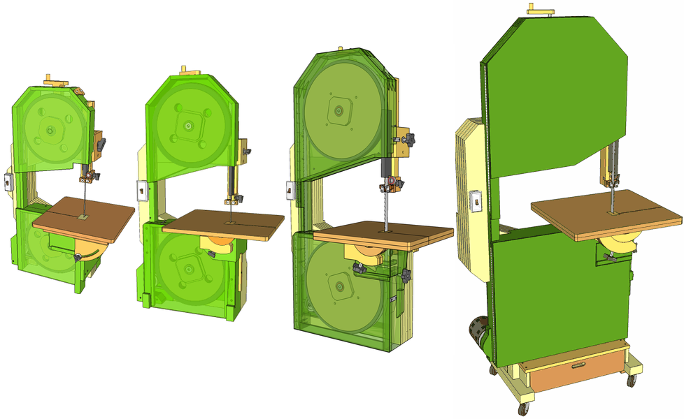 Four sizes bandsaw plans: 14",16",20",26"